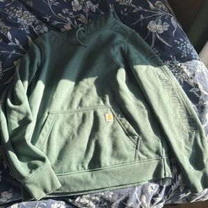 Carhartt Rain Defender Hoodie. Size Medium (8-10). Teal/Green. Relaxed fit.